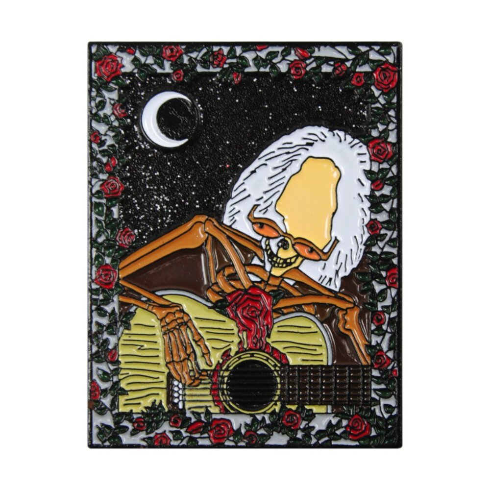 Hippie Guitar Skeleton Enamel Pin - 70s Classic Folk Rock Music Flower Gift NWT